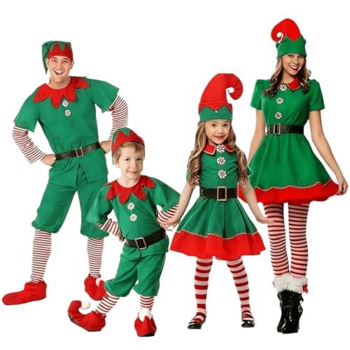 POIUIYQA Set Famiglia Costumi Natale Costume da Vestito Famiglia Natale Costume Elfo Bambino Costume Elfo Donna Bambini Uomo Vestito Elfo Carnevale Costume Natale Feste di Natale Uomo
