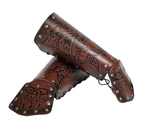 Mayting Bracciali medievali vichinghi in pelle, testa di lupo, guanti di protezione per le braccia, costume di Halloween (C)