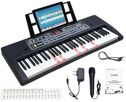 Funtaki Pianoforte digitale portatile a 61 tasti, pianoforte elettronico con tasti illuminati e supporto musicale, mini tastiera per bambini e adulti, tastiera digitale Nero