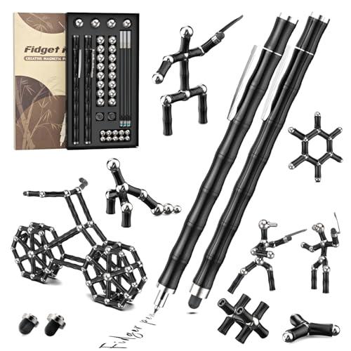 Tigerhu Penna Magnetica, Divertente Multifunzione Fidget Pen nera Penna A Sfera, Antistress Penna Multifunzione, Antistress Adulti Uomini, Donne, Marito e Regalo Festa Del Papà