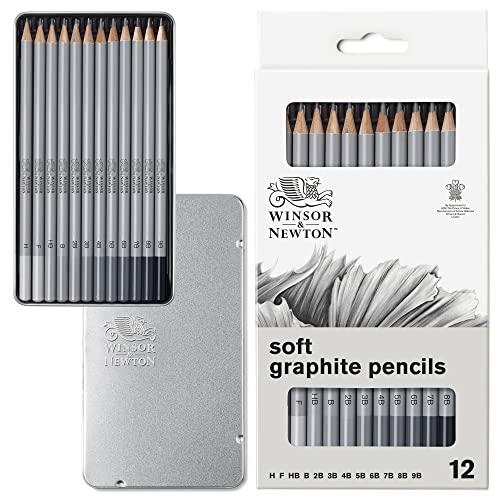 Winsor & Newton Set di matite in grafite 0490007 in 12 durezze H, F, HB, B, 2B, 3B, 4B, 5B, 6B, 7B, 8B e 9B
