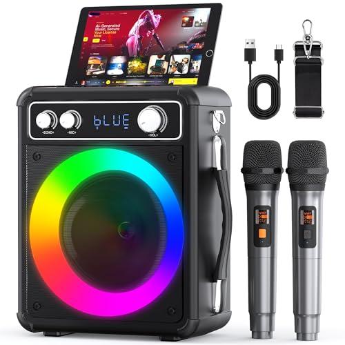 Ankuka Macchina karaoke, altoparlante Bluetooth portatile con 2 microfoni