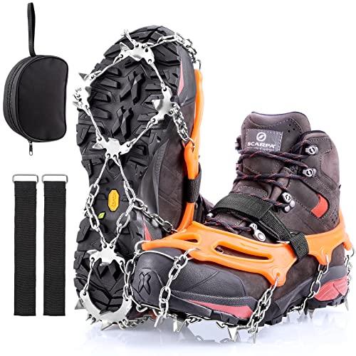 AGPTEK Ice Tacchetti 19 Denti, Ramponi da Ghiaccio per Scarpe Portabile Neve Ramponi per Donna e Uomo con Ottimo Grip per Passeggiate, Jogging o Escursioni Camping su Neve e Ghiaccio