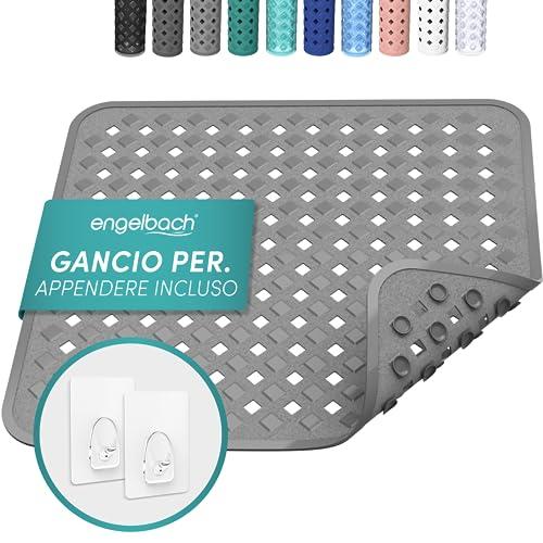 Engelbach® Tappetino doccia antiscivolo 53x53cm - Tappeto con 2 ganci per asciugatura rapida - Senza BPA, antimuffa e antibatterico - Lavabile in lavatrice
