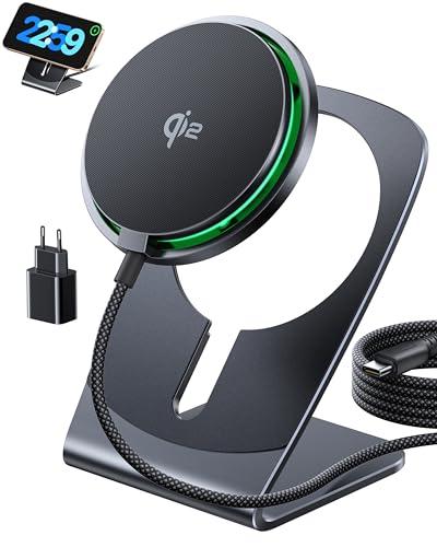 INIU Caricatore Wireless iPhone, Certificato Qi2 Caricabatterie Magnetico 15W Rapido, Stazione Ricarica Wireless Mag-Safe per iPhone 17 16 15 14 13 Pro Max Mini AirPods 4 3 2(con Adattatore USB C 20W)
