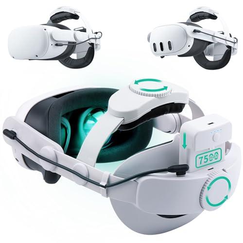 Noiposi Cinghia per batteria da 7500 mAh per Meta Quest 3S/3/Quest 2, doppia manopola di ricambio regolabile, accessori per realtà virtuale, supporto e comfort migliorato, riduce la pressione e
