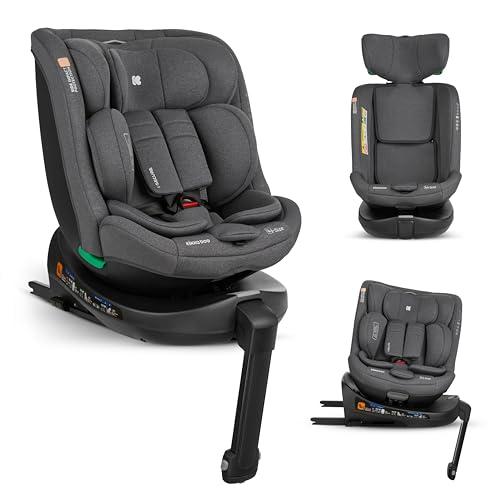KikkaBoo Seggiolino Auto 0-36 kg i-SECURE, Gruppo 0 1 2 3, ISOFIX, i-Size, Rotante a 360º, 40-150 cm, Da 0 a 12 Anni, 12 Posizioni Poggiatesta, Grigio scuro