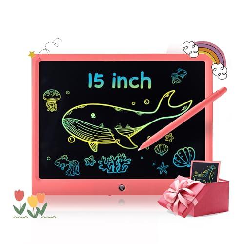 Tavoletta Grafica Bambini da 15 Pollici,Tavoletta Grafica LCD Scrittura Colorato Lavagnetta Cancellabile Bambini Regalo,Regali di Compleanno e Natale Giocattolo Educativo per Ragazzo e Ragazza -Rosa