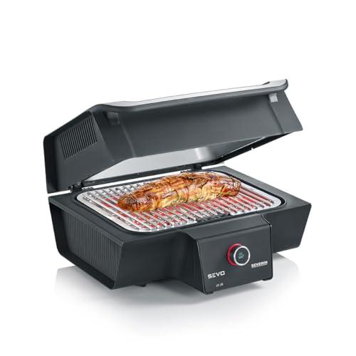 SEVERIN SEVO GT Barbecue Elettrico con Opzione Cottura Lenta, Grill Elettrico 3000W per Interni ed Esterni, Griglia Elettrica con Avvio Rapido fino a 500°C, Inox/Nero, PG 8106