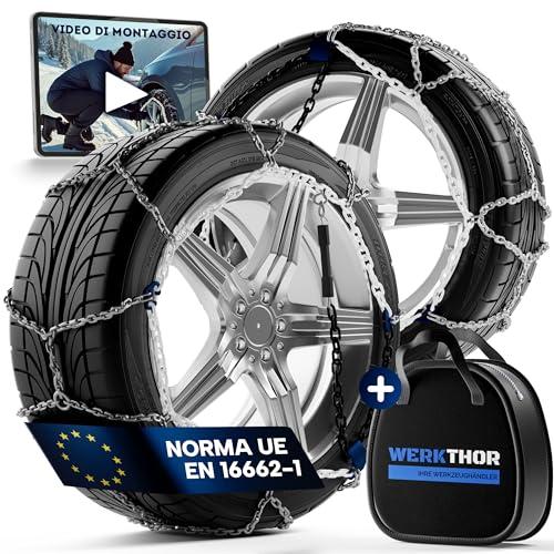 WERKTHOR 2x Catene da Neve - Catene da Neve Omologate per Auto - Aderenza Ottimale & Montaggio Facile - Catene Auto in Metallo - Per Diverse Dimensioni di Pneumatici
