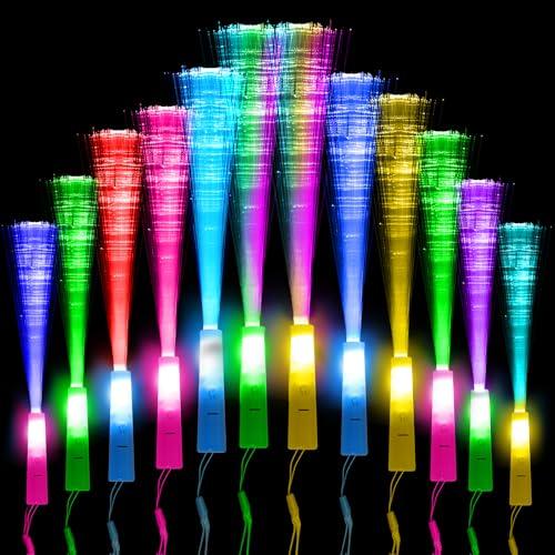 KIMIMARA Bastoncini Luminosi in Fibra - 12 Bastoncini Luminosi a LED Colorati con Batterie, Giocattoli per Feste per Bambini per Feste Notturne, Discoteche, Concerti, Club, Carnevali, Matrimoni