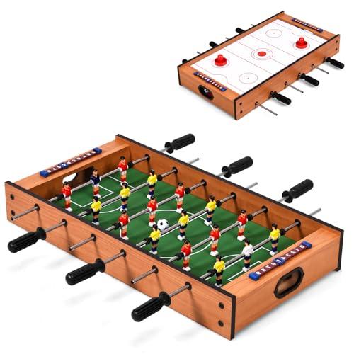 HOMASIS 2 in 1 Tavolo Multigioco per Bambini in Legno, Calcio Balilla e Air Hockey da Tavolo, Biliardino per Bambini e Adulti da Casa, Bar, Ufficio, Feste, 69 x 36 x 10 cm