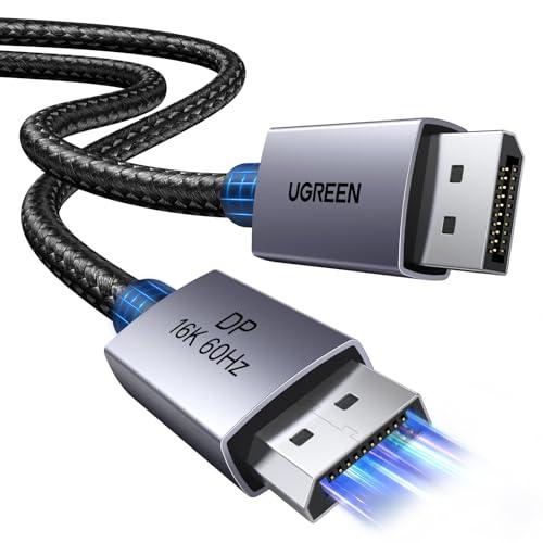 UGREEN Cavo DisplayPort 2.1 16K 60Hz 8K 120Hz 4K 240Hz 2K 360Hz Cable DisplayPort HDR HDCP G Sync Free Sync Cavo DP Cassa in Lega di Alluminio 80Gbps Compatibile con PC Monitor Scheda Grafica TV,2M