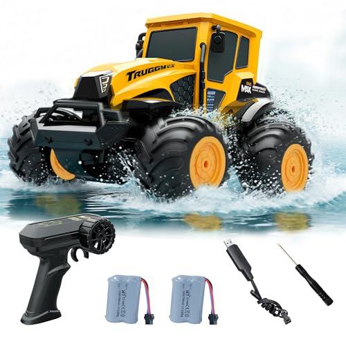 Macchina Telecomandata per Bambini dai 6 Anni, Monster Truck Telecomandato Anfibio 4x4 IPX7, Auto RC 1:14 con 2 Batterie 90 Min, Rotazione 360°, Idea Regalo Bambino 6-10 Anni
