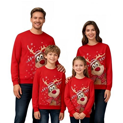 Generico Felpa Natalizi Famiglia- Maglioni Natalizi Famiglia Girocollo Maniche Lunghe Stampa Natalizia Pullover Calda per Donna Uomo Bambino Autunnale e Invernale Rosso Donna M