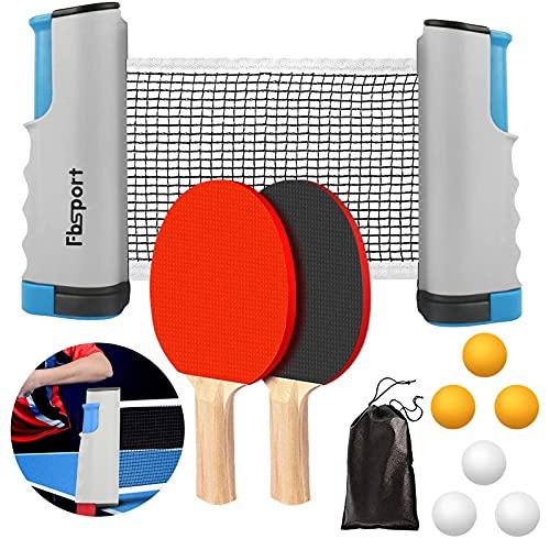 FBSPORT Set da Ping Pong, Racchette Ping Pong Set Professionale con 2 Racchette + 6 Palline + 1 Regolabile Rete + 1 Borsa Portatile per Formatori Adulti Indoor Outdoor