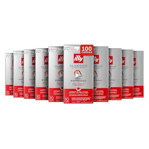 illy, Caffè in Capsule Compatibili in Alluminio CLASSICO, 100% Arabica con Note di Fiori d'Arancio e Gelsomino, Gusto Morbido e Retrogusto Dolce, 10 Confezioni da 10 (100 Capsule Totali)