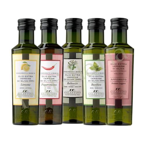Olio Extravergine di Oliva Aromatizzato 5 da 100ml | Peperoncino, Basilico, Limone, Affiorato, Beltocco | 100% Italiano | Pugliese | 13 di Ilaria