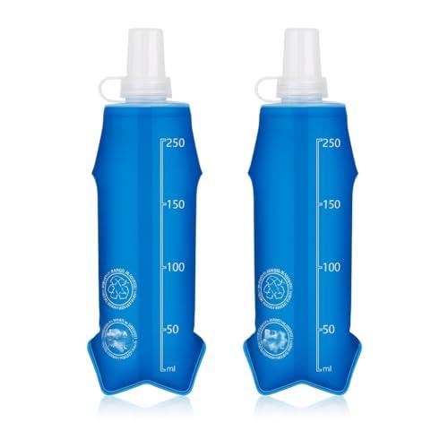 GNHG Set 2 Borracce Pieghevoli in Silicone da 250ml, Borraccia Morbida Ultraleggera con Moschettone e Sacchetto Porta Bevande, Bottiglia Acqua Richiudibile per Campeggio,Trekking, Sport Outdoor