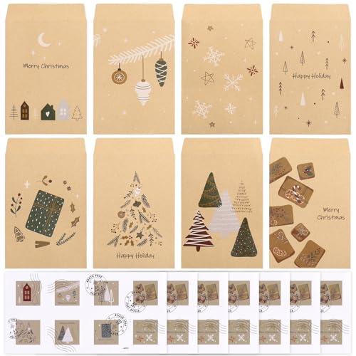 LEMESO Buste Regalo Natale Sacchetti Natalizi Piccoli 48pz 8 Motivi 8 x 11 cm con 48 Adesivi Design Originale per Caramelle Cioccolatini Regalini Pensierini