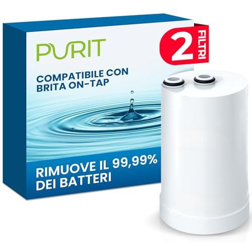 PURIT Filtri Compatibili Brita On Tap (600 L / 4 mesi) Cartuccia per Brita V-MF Riduce: cloro, PFAS, 99,99% dei batteri (2 Pezzi)