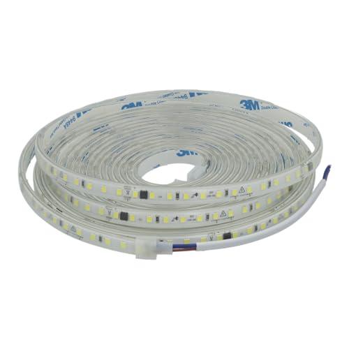 JANDEI - Striscia Led Auto-Raddrizzante SMD2835 220V 15W/m, 600 LED, Tagliabile e Adesiva. IP65 Illuminazione e Decorazioni per Esterni – PCB 9,5 mm, Bobina 5 Metri (Luce Fredda 6000K)