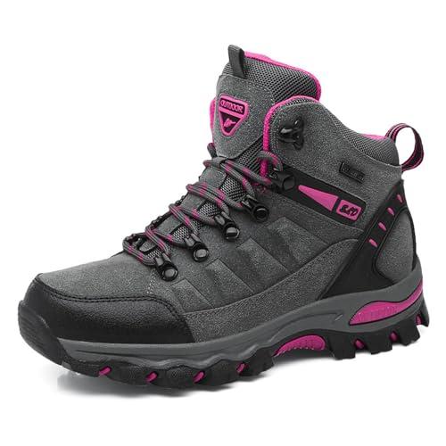 WOWEI Scarpe da Escursionismo Arrampicata Sportive All'aperto Traspiranti Trekking Sneakers da Donna Uomo,8019 Grigio Rosa Rossa,37 EU