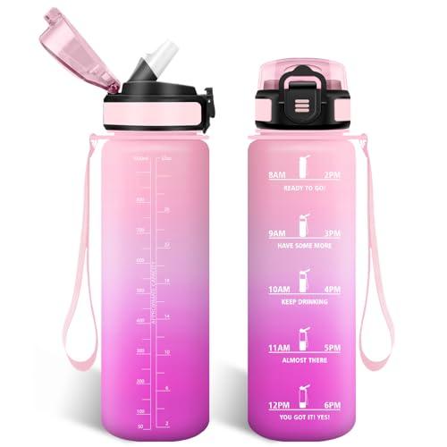 HoneyHolly Borraccia 1 Litro, Libre de BPA & A Prova di Perdita, Borracce con Cannuccia, Reutilizables, Borraccia Motivazionale, Water Bottle Palestra per Scuola, Palestra, Ufficio, Sport