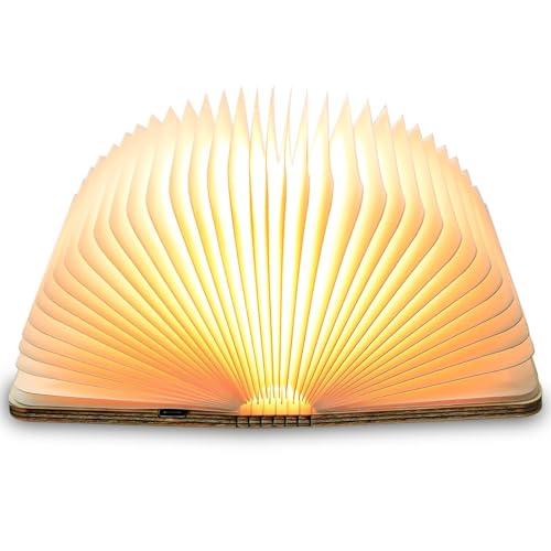 TRUMPETS Lampada Libro Led Pieghevole in Legno Mood Lights, Luci notturne 2500mAh Ricarica USB-C, Idea Regalo Originale Compleanno e Natale