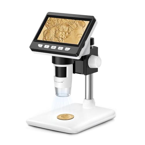 Misilmp Microscopio Elettronico Portatile, 4,3 Pollici 1080P Microscopio USB Elettronico Microscopio Fotocamera per Adulti/Bambini con 8 Luci LED, Visualizzazione PC, Compatibile con MacOS Windows