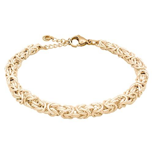 ParticolarModa Bracciale in maglia bizantina Unisex regolabile in alluminio e acciaio colore Dorato 5 mm