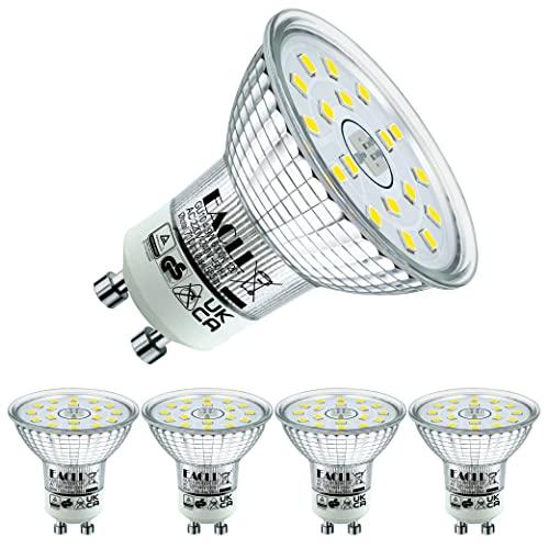 EACLL Lampadine LED GU10 4.9W Equivalente a Alogena 75W, Pacco da 4, 585lm 6000K Bianco Freddo, Faretti AC 230V senza Sfarfallio, Angolo a Fascio 120° Spot, Non Dimmerabile corta Riflettore Lampade