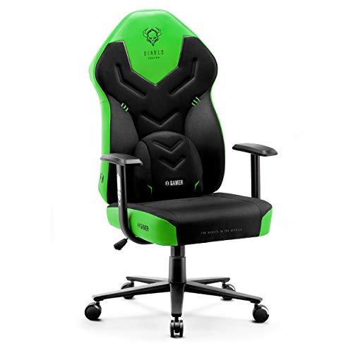 DIABLO X-Gamer 2.0 Sedia Gaming Gamer da Ufficio Design Ergonomico Cuscino  Lombare Rivestimento in Tessuto Braccioli Confortevoli (Nero-Verde)