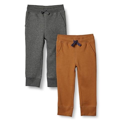 Amazon Essentials Pantaloni Sportivi Jogger in Pile Bambini e Ragazzi, Pacco da 2, Carbone Puntinato/Marrone Chiaro, 3 Anni