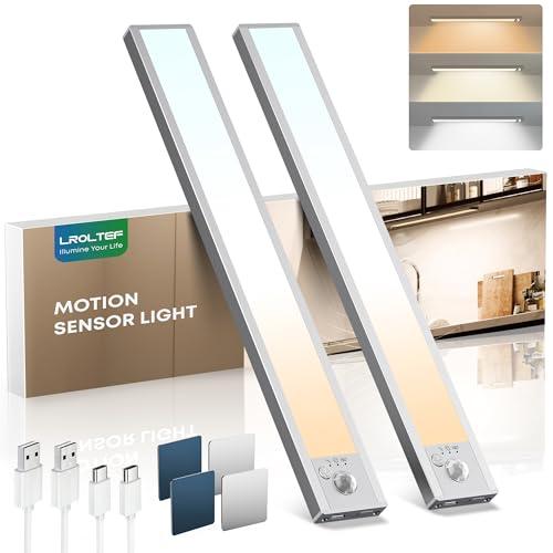 LROLTEF Luce LED Sottopensile Cucina 21CM 1500mAh 3 Temperature Colore 32 LED Sensore di Movimento per Luci - Luce Armadio Lampada Dimmerabile per Cucina Scale Soggiorno Bagno|2 Pezzi