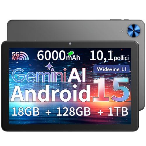 Rebecco Tablet 10 Pollici, Tablet Android 15 Gemini AI, 18GB RAM + 128GB ROM + 1TB TF, Octa-Core, Schermo Touch IPS HD 1280x800, Batteria 6000mAh, Widevine L1, WiFi 5G & BT 5.0, Doppia Fotocamera Z70