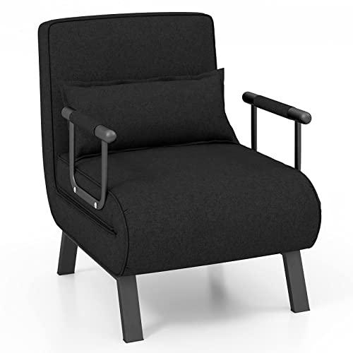 COSTWAY 4 in 1 Poltrona Letto Singolo, Poltroncina Pieghevole con Schienale Regolabile in 6 Posizioni, Sedile Imbottito Robusto, Divano Letto per Casa Ufficio, 79x65x79 cm (Nero)