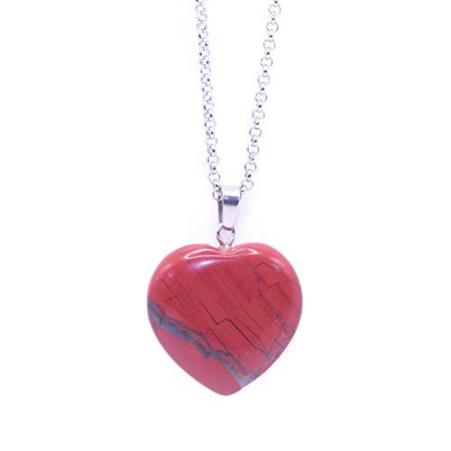 NILUXE DESIGN - Ciondolo Pietra Naturale Cuore - Collana Donna Cuore 3X3X1Pietre Naturali Energetiche Curative Protettive - Catena In Acciaio Inox Argentato(Diaspro rosso)