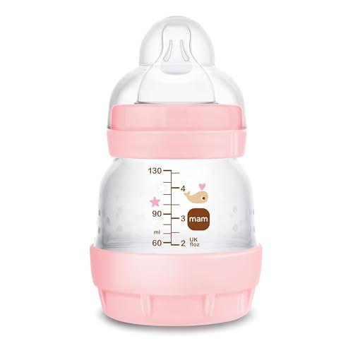 MAM Biberon Easy Start 130 ml, Biberon anticolica per allattamento misto che riduce le bolle d'aria e il rischio di coliche, Accessori neonati autosterilizzanti e con tettarella misura 1, Rosa