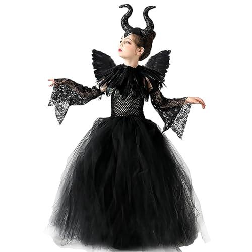 Malefica Costume da Regina per bambine, Strega Cattiva Halloween, Abiti Tutu Principessa, Gonna Tulle Festa a Tema, Vestito Carnevale, Natale, Cosplay (XL 135-155 cm)