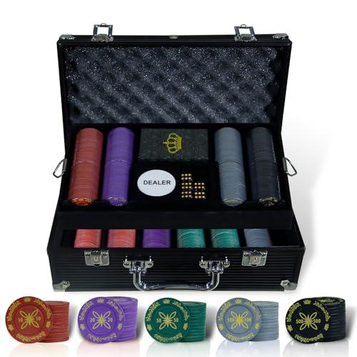 CCLIFE Set da Poker Chips Poker in plastica, 500 fiches con stampa, scatola alluminio nera