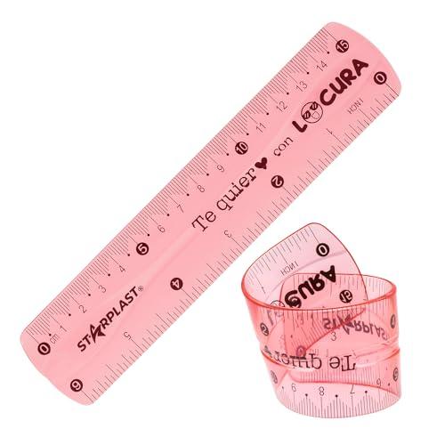 Starplast Righello flessibile 15 cm - 4 colori, numerazione resistente, frasi motivazionali - Rosa