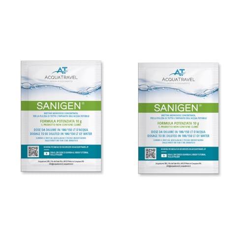 ACQUATRAVEL SANIGEN 2 pz Bustine Monodose concentrata per la Pulizia di Tutto l’impianto dell’Acqua Potabile - SANIFICANTE IGIENIZZANTE per Serbatoio Camper E Barca