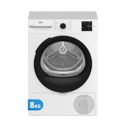 Beko BMTAM83EB Asciugatrice 8 Kg a Libera Installazione, Classe D, Display Digitale, 15 Programmi, Motore Garantito 10 Anni, Bianco con Oblò Nero