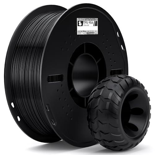 ELEGOO TPU 95A Filamento per Stampanti 3D 1,75 mm Nero 1KG, TPU Filamento Flessibile Morbido per Stampa 3D, Bobina da 1kg Compatibile con la Maggior Parte delle Stampanti 3D FDM