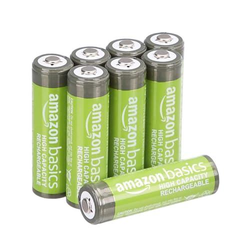 Amazon Basics confezione da 8 batterie ricaricabili AA NiMH ad alta capacità, 2400 mAh, 1,2 V, ricaricabili fino a 400 volte, precaricate