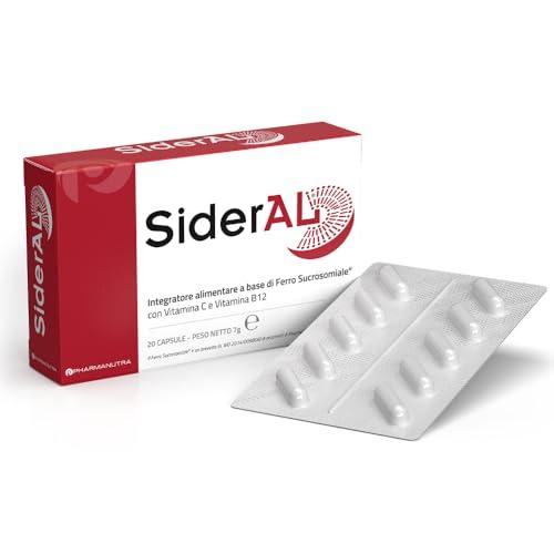 SiderAL® Integratore alimentare a base di Ferro Sucrosomiale® 14 mg, Vitamina B12 e C, No Gusto metallico, Alta Tolerabilità, Alto assorbimento, No Glutine, No lattosio, Vegan ok, 20 Capsule