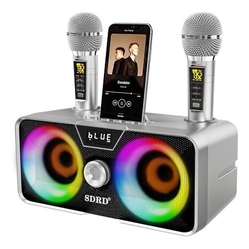 Casse Karaoke Portatile, Tutto-in-Uno Karaoke Professionale Completo con Cassa Bluetooth da 20W, 2 Microfoni Karaoke Wireless e Slot per Microfono Ricaricabile, Ideale per Karaoke Domestico