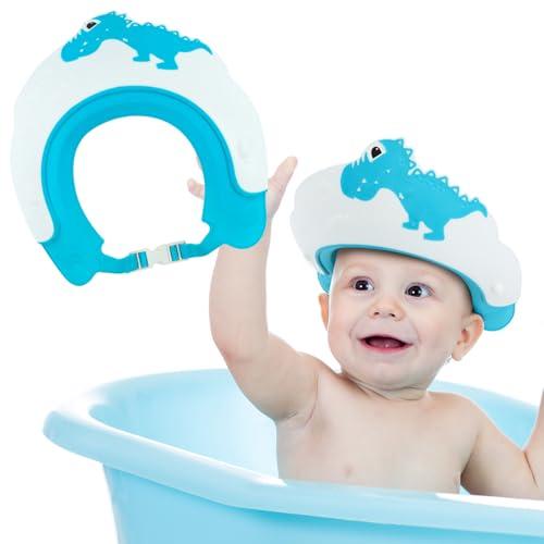Romon Cappello Doccia Bambini, Visiera Doccia Bambino, Cuffia da Doccia Cap Cuffia In Morbido Silicone, Doccia Cap Bambinos Sicurezza Bagno, Cappello da Doccia per Bambinis Regolabile, Dinosauro Blu