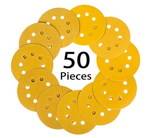 STEBRUAM Dischi Abrasivi 125 mm Carta Abrasiva per Levigatrice Orbitale 8 Fori, 10x 60/100/240/320/600 Grana carta abrasiva per levigatrice(50 pezzi)